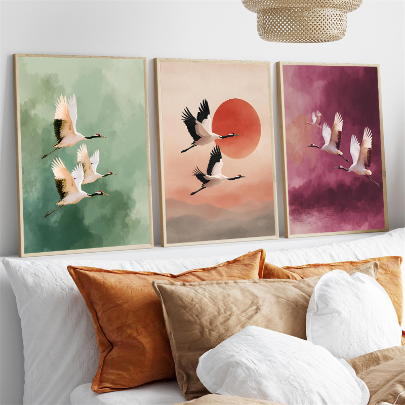 Japanese Lifestyle Home - Pósteres artísticos vintage de grúas, pájaros